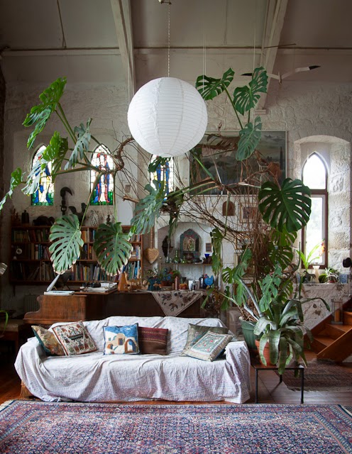 bohemian interior house plant kilim eclectic  rug